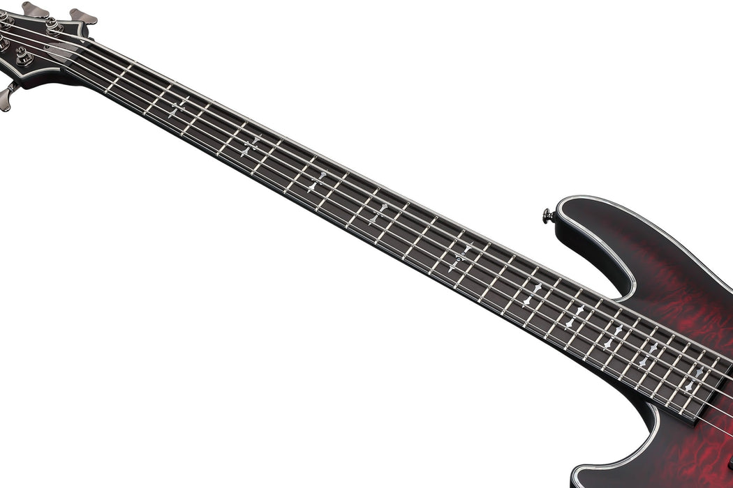 Schecter Hellraiser Extreme-5 Left-Handed Bass Electric Guitar - Crimson Red Burst Satin