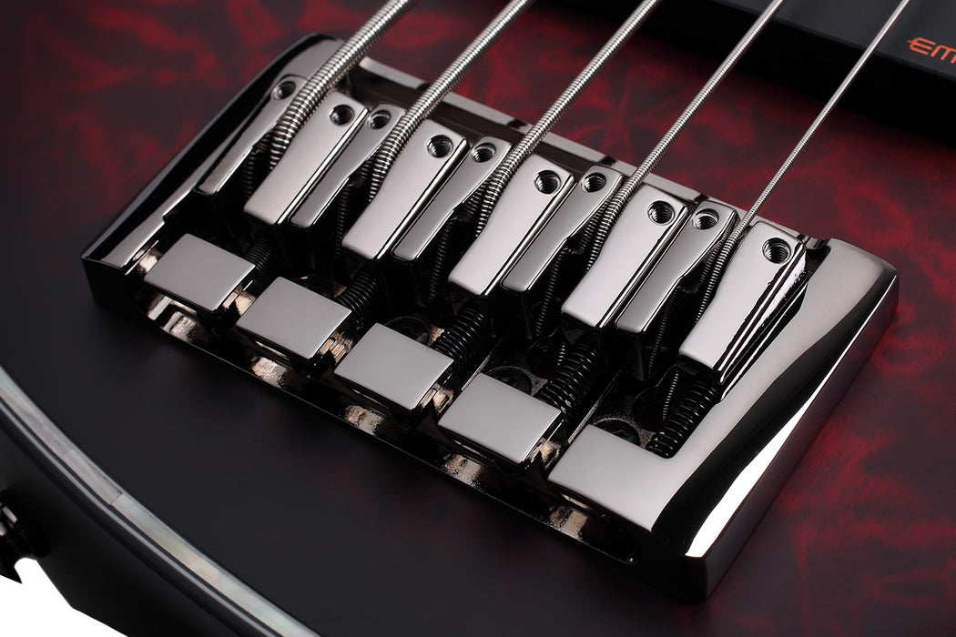 Schecter Hellraiser Extreme-5 Left-Handed Bass Electric Guitar - Crimson Red Burst Satin