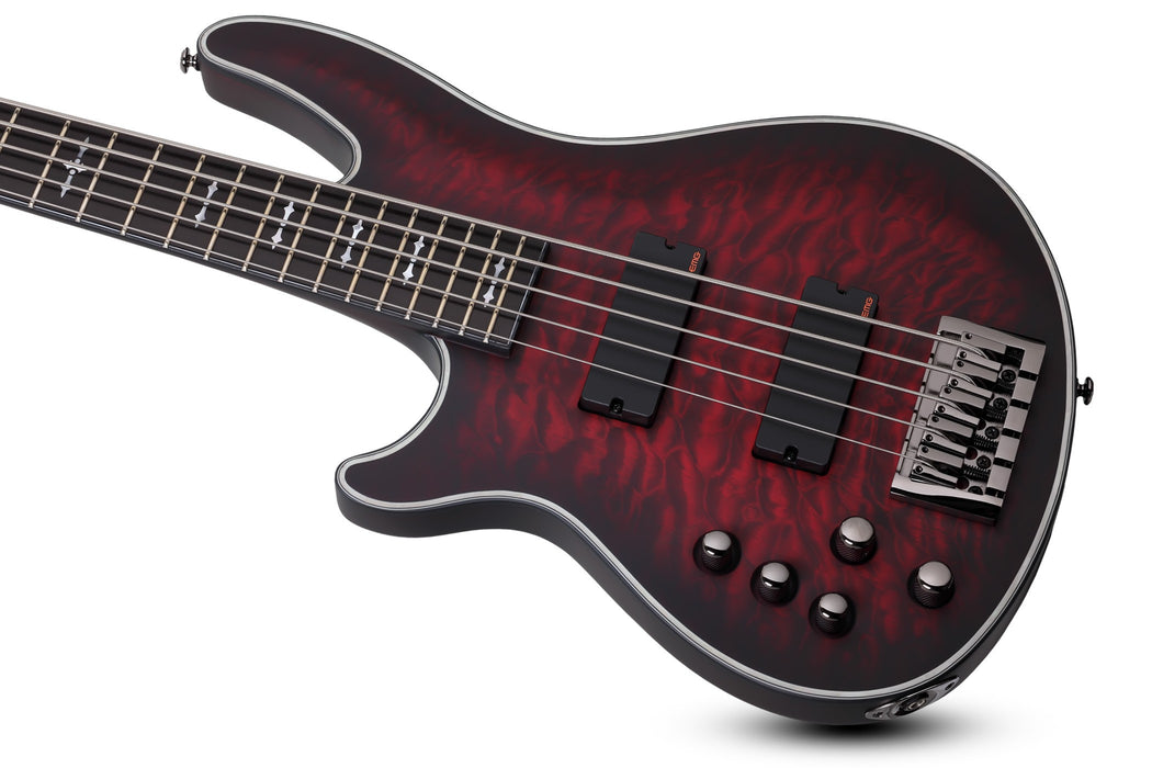 Schecter Hellraiser Extreme-5 Left-Handed Bass Electric Guitar - Crimson Red Burst Satin