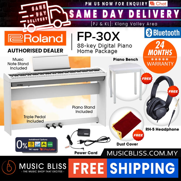 Roland FP-30X 88-key Digital Piano Home Package with Piano Bench - White