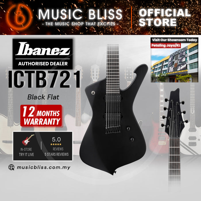 Ibanez Iron Label Iceman ICTB721 7-string Electric Guitar - Black Flat