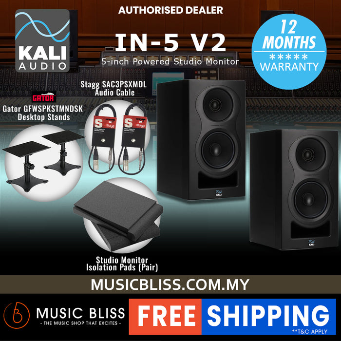 Kali Audio IN-5 V2 5" Powered Studio Monitor with FREE Isolation Pads and Cables - Pair