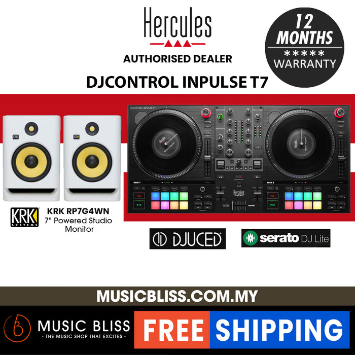 Hercules DJ DJControl Inpulse T7 2-deck Motorized DJ Controller | Full DJ Software DJUCED & Serato DJ Lite Included - Music Bliss Malaysia