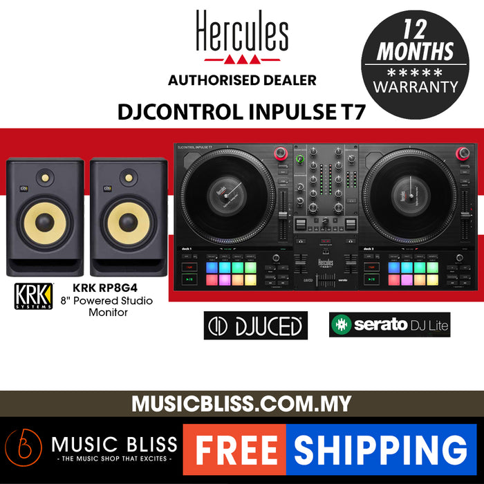 Hercules DJ DJControl Inpulse T7 2-deck Motorized DJ Controller | Full DJ Software DJUCED & Serato DJ Lite Included - Music Bliss Malaysia