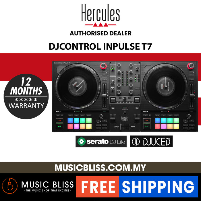 Hercules DJ DJControl Inpulse T7 2-deck Motorized DJ Controller | Full DJ Software DJUCED & Serato DJ Lite Included - Music Bliss Malaysia