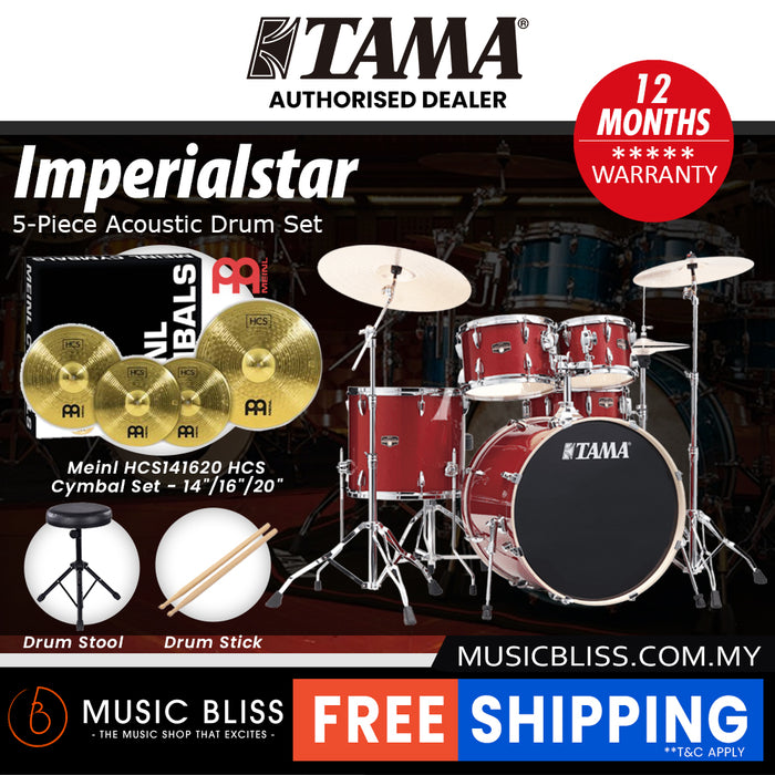 Tama Imperialstar 5-piece Drum Set with Drumsticks and Throne - 22" Kick - Burnt Red Mist