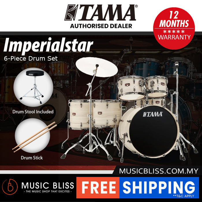 Tama Imperialstar Drum Set - 6-piece - 22 Inch Bass Drum - White Birch Wrap