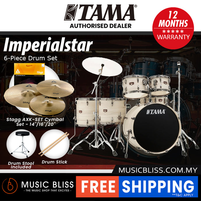 Tama Imperialstar Drum Set - 6-piece - 22 Inch Bass Drum - White Birch Wrap