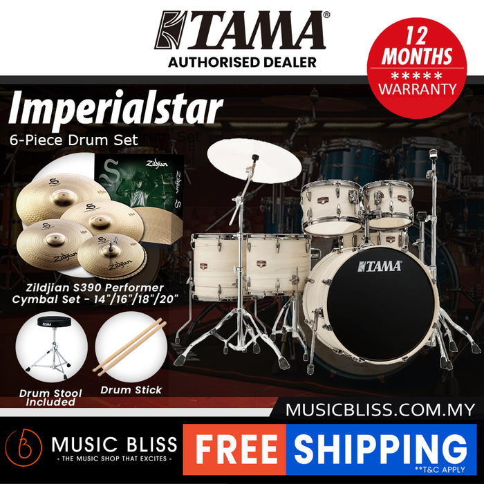 Tama Imperialstar Drum Set - 6-piece - 22 Inch Bass Drum - White Birch Wrap