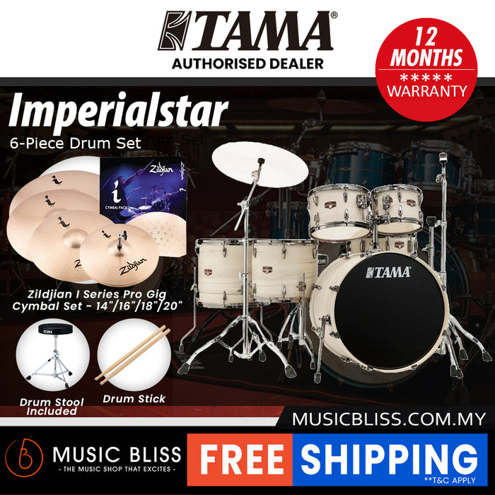 Tama Imperialstar Drum Set - 6-piece - 22 Inch Bass Drum - White Birch Wrap