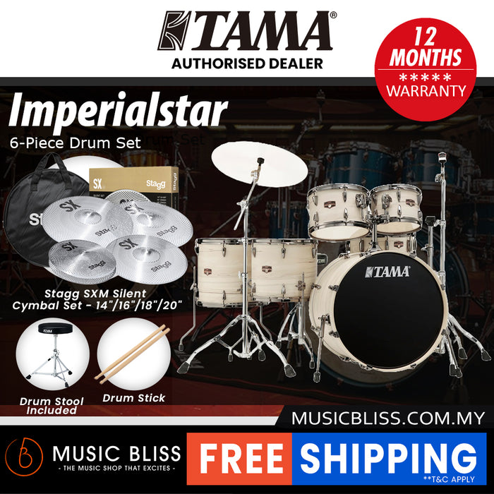 Tama Imperialstar Drum Set - 6-piece - 22 Inch Bass Drum - White Birch Wrap