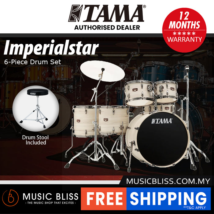 Tama Imperialstar Drum Set - 6-piece - 22 Inch Bass Drum - White Birch Wrap