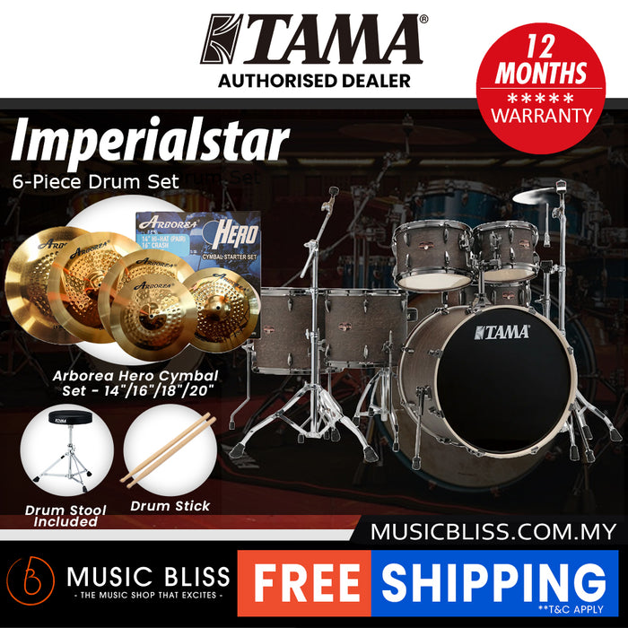 Tama Imperialstar Drum Set - 6-piece - 22 Inch Bass Drum - Walnut Burl Wrap