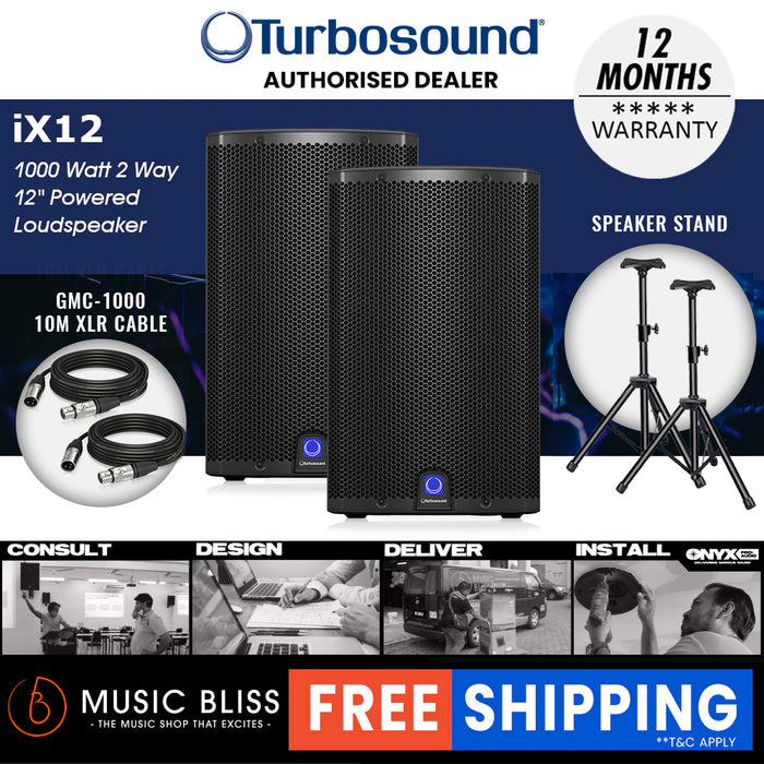 Turbosound iX12 1000W 12" Powered Speaker with Bluetooth Stereo Pairing &amp; Spotify/Youtube Enabled