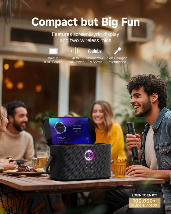 Ikarao Shell S2 Smart Karaoke Machine With Built-In 8" Screen Lyrics And Hidden Wireless Microphone - Gold