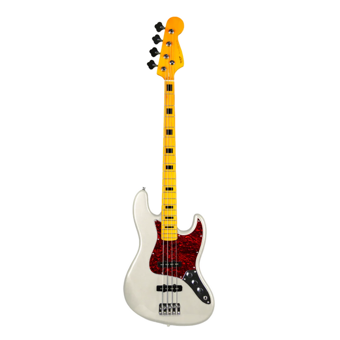SQOE JB4BS 4-Strings Jazz Bass Guitar, Maple Fretboard - White