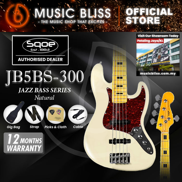 SQOE JB5BS300 5-string Electric Bass Guitar with Maple Fingerboard - Natural (JB5BS-300)