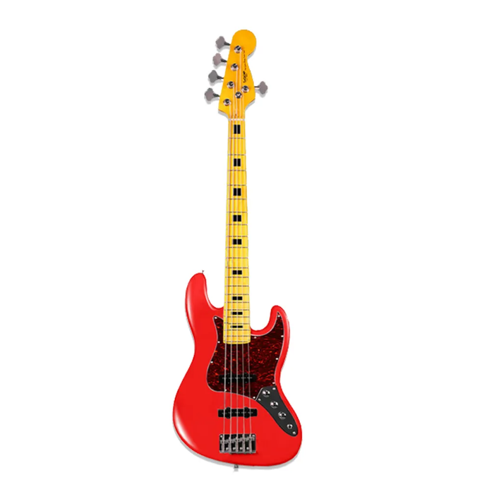 SQOE JB5BS300 5-string Electric Bass Guitar with Maple Fingerboard - Red