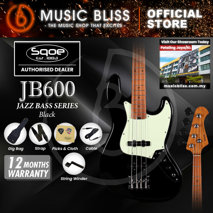 SQOE JB600 JB Series Electric Bass Guitar - Black