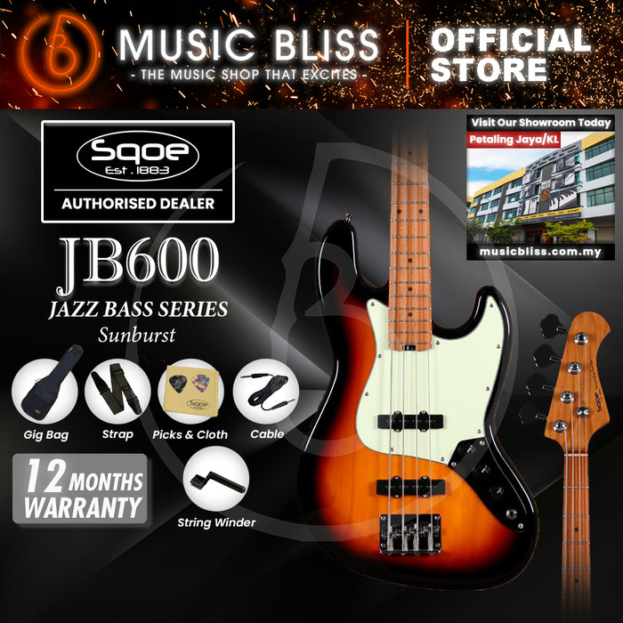 SQOE JB600 JB Series Electric Bass Guitar - Sunburst