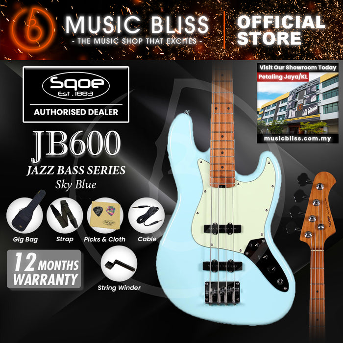 SQOE JB600 JB Series Electric Bass Guitar - Sky Blue