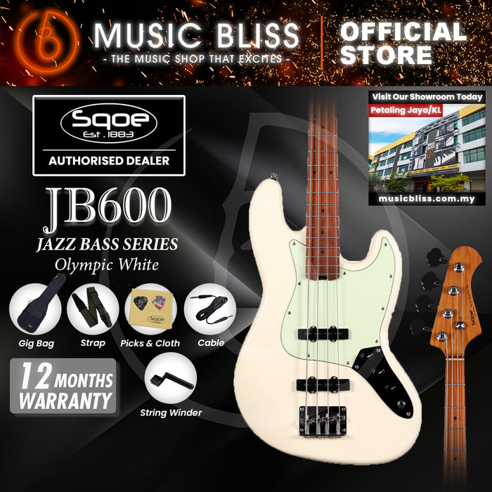 SQOE JB600 JB Series Electric Bass Guitar - Olympic White