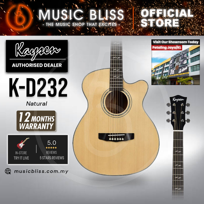 Kaysen K-D232-OMC Budget Beginner Solid Top Cutaway Acoustic Guitar - Natural