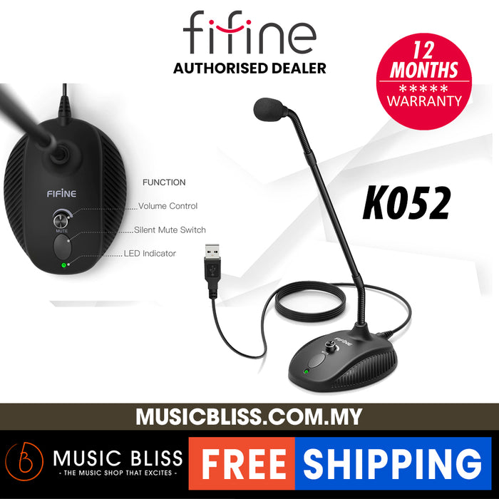 FIFINE K052 Computer Microphone, Fifine Desktop Gooseneck Microphone, Mute Button with LED Indicator, USB Microphone for Windows and Mac Ideal for Gaming Streaming YouTube Podcast - Music Bliss Malaysia