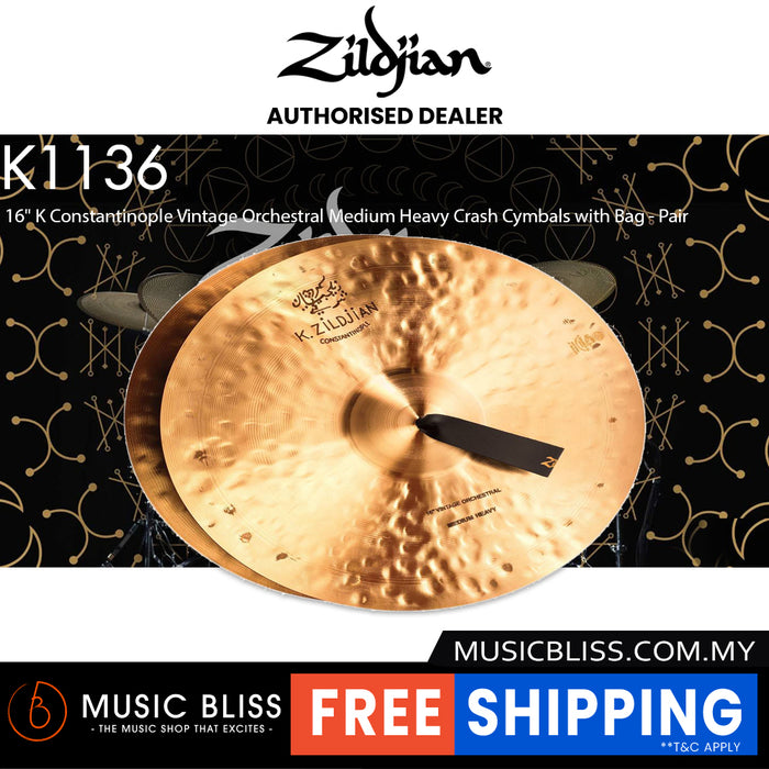 Zildjian 16" K Constantinople Vintage Orchestral Medium Heavy Crash Cymbals with Bag - Pair