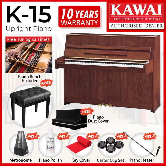 Kawai K-15 Continental Upright Piano - Mahogany Polish