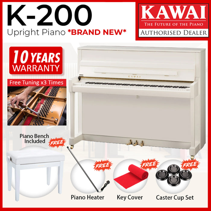Kawai K-200 Professional Acoustic Upright Piano - White Polish