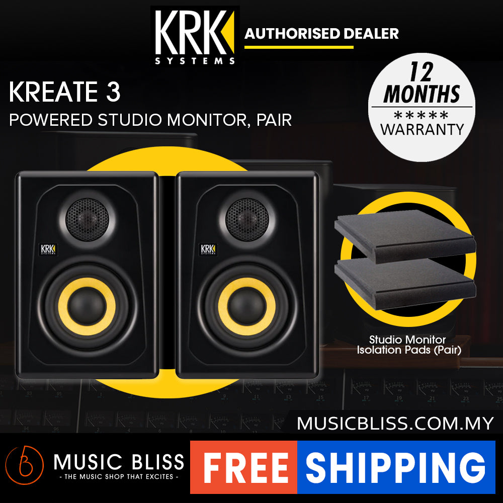 K3 Monitor KRK Kreate 3 Powered Studio Monitors - Pair (K3) | Music Bliss Malaysia