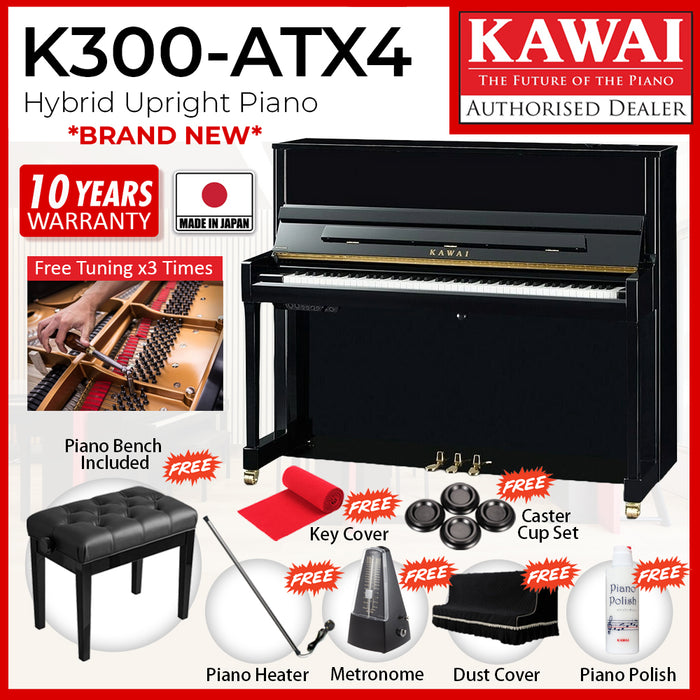 Kawai K300-ATX4 [Made In Japan] Hybrid Upright Piano - Ebony Polish
