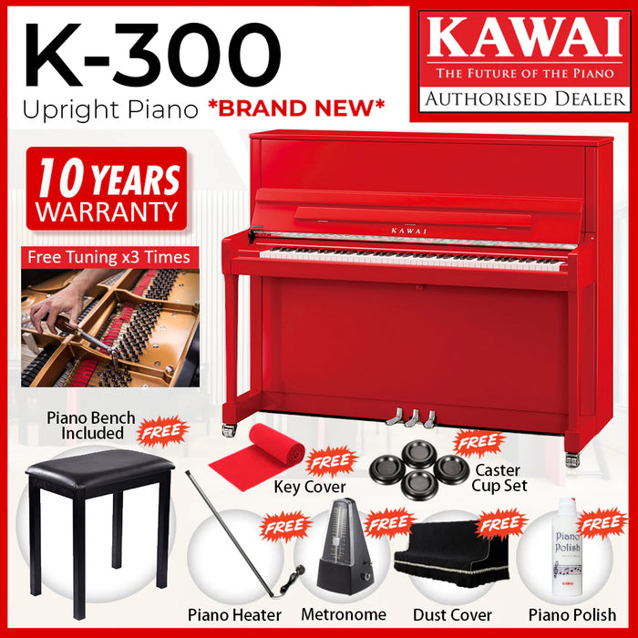 (Exam Model) Kawai K-300 [Made in Indonesia] Professional Acoustic Upright Piano - Red Polish *122CM Acoustic Exam Model Piano*