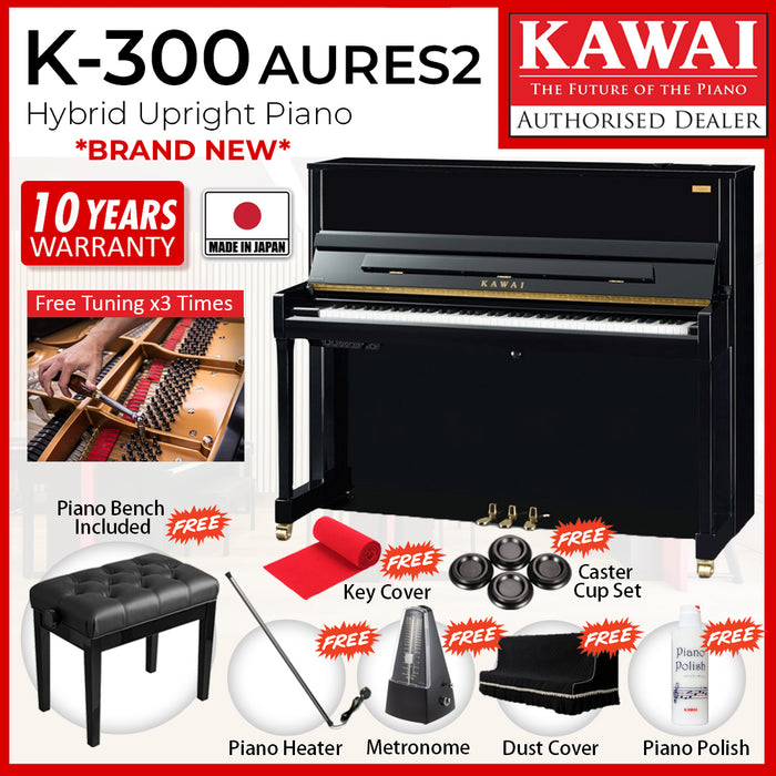 Kawai K300 AURES2 [Made In Japan] Hybrid Upright Piano - Ebony Polish