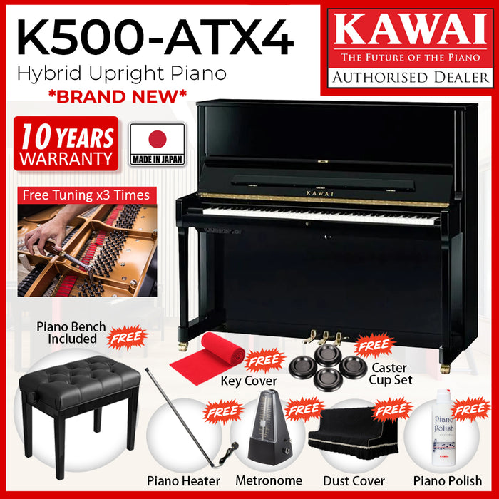 Kawai K500-ATX4 [Made In Japan] Hybrid Upright Piano - Ebony Polish