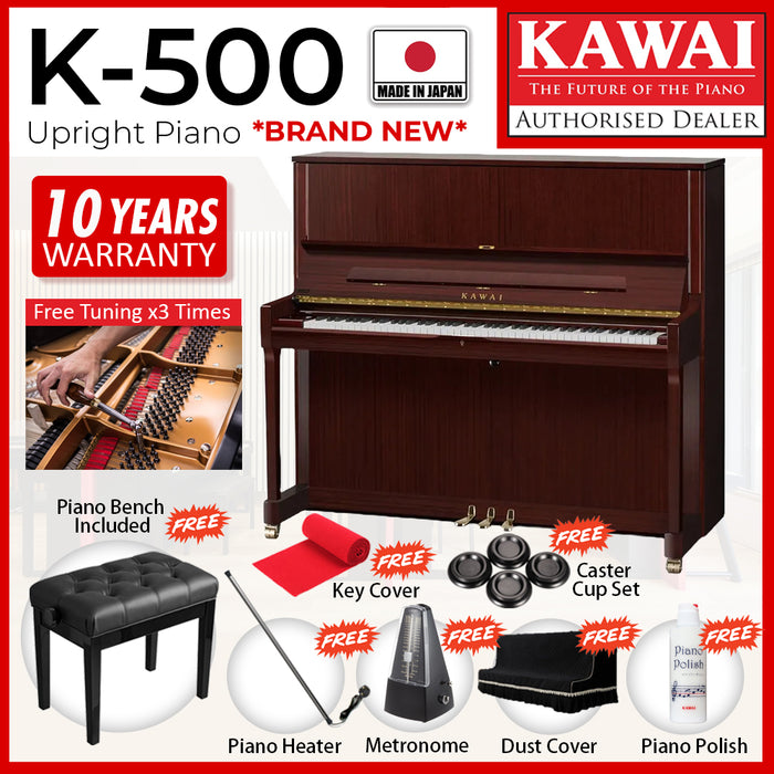 Kawai K-500 [Made In Japan] Professional Acoustic Upright Piano - Sapeli Mahogany Polish