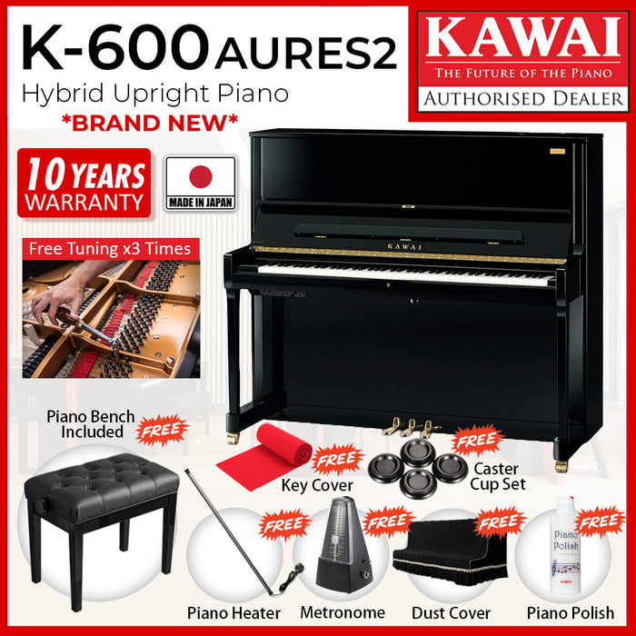 Kawai K600 AURES2 [Made In Japan] Hybrid Upright Piano - Ebony Polish
