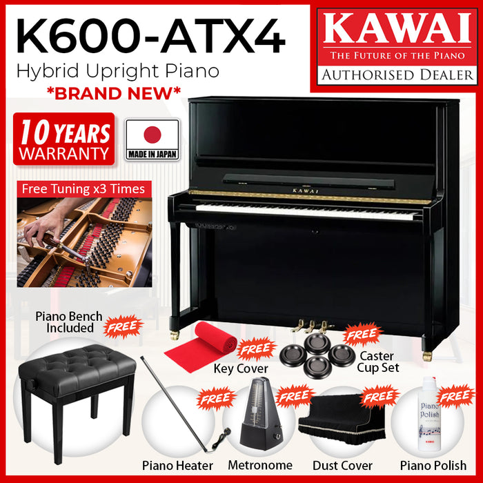 Kawai K600-ATX4 [Made In Japan] Hybrid Upright Piano - Ebony Polish