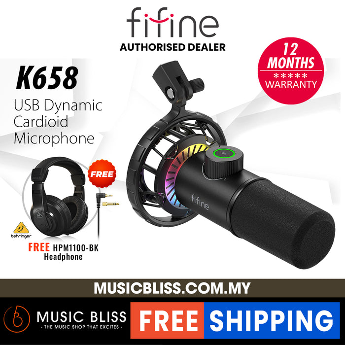 FIFINE K658 USB Dynamic Cardioid Microphone with live monitoring headphone jack, gain control & mute button, Podcasting, Streaming USB Microphone