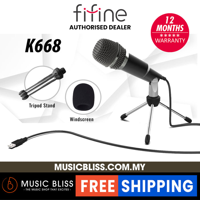 FIFINE K668 USB Microphone, Plug and Play Home Studio USB Condenser Microphone for Skype, Recordings for YouTube, Google Voice Search, Games-Windows or Mac - Music Bliss Malaysia