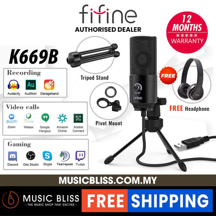 FIFINE K669B USB Microphone, Metal Condenser Recording Microphone for MAC or Windows, Studio Recordings, Voice Overs, Streaming Broadcast and YouTube Videos, Zoom, Google Meet, Skype Online Meetings & Online Calls