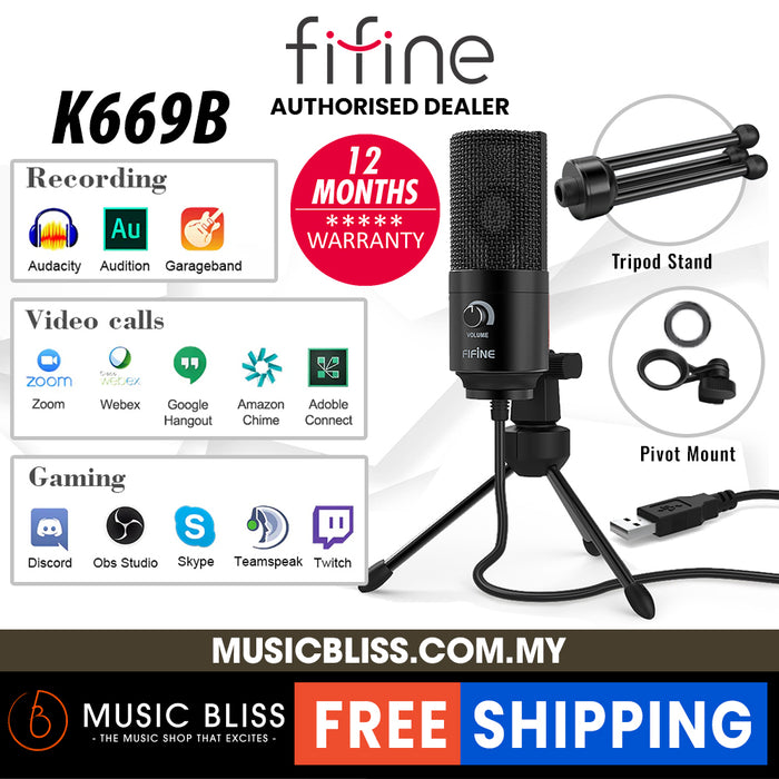FIFINE K669B USB Microphone, Metal Condenser Recording Microphone for MAC or Windows, Studio Recordings, Voice Overs, Streaming Broadcast and YouTube Videos, Zoom, Google Meet, Skype Online Meetings & Online Calls