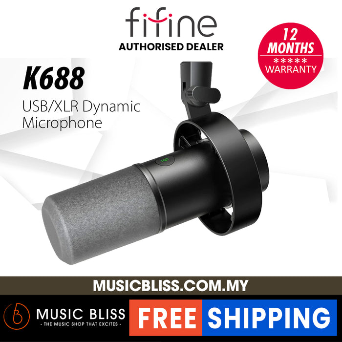 FIFINE K688 Dynamic Microphone, XLR/USB Podcast Recording PC Microphone for Vocal Streaming Voice-Over Gaming with Mute Button, Headphone Jack, Monitoring Volume Control, Windscreen-Amplitank - Music Bliss Malaysia