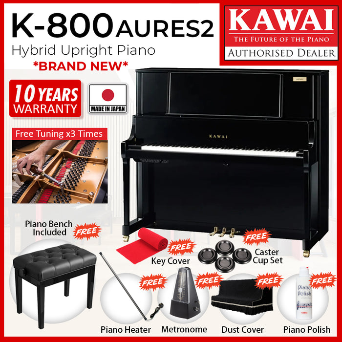 Kawai K800 AURES2 [Made In Japan] Hybrid Upright Piano - Ebony Polish