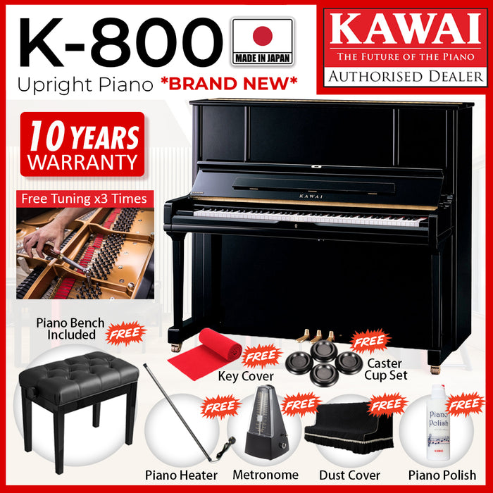 Kawai K-800  [Made In Japan] Professional Acoustic Upright Piano - Ebony Polish