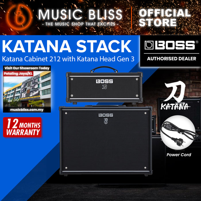 Boss Katana Stack - Katana Cabinet 212 150-watt 2x12" Cabinet with Katana Head Gen 3 100-watt Guitar Amplifier Head