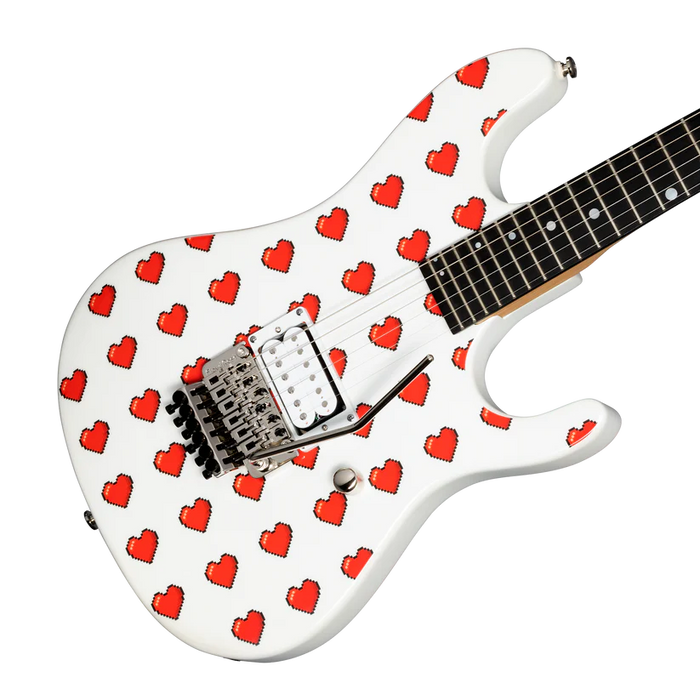 Kramer NightSwan Pixel Hearts Electric Guitar with Premium Gig Bag - Pearl White with Hearts