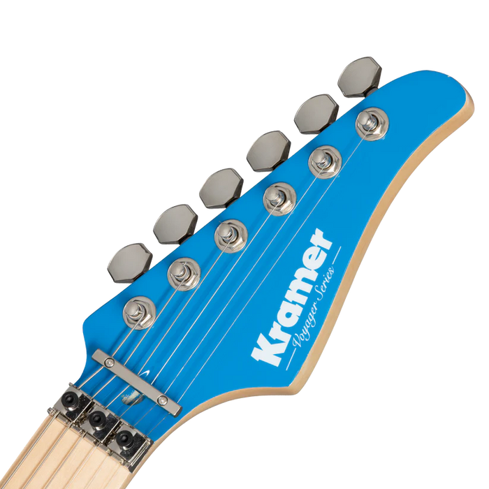 Kramer Voyager Old School Electric Guitar with Premium Gig Bag - Alpine White with Blue Checkers