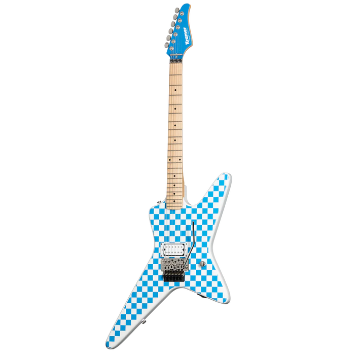 Kramer Voyager Old School Electric Guitar with Premium Gig Bag - Alpine White with Blue Checkers